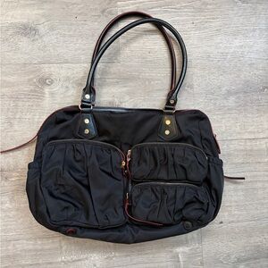 MZ Wallace Kate bag in black nylon with red lining,leather handles EUC